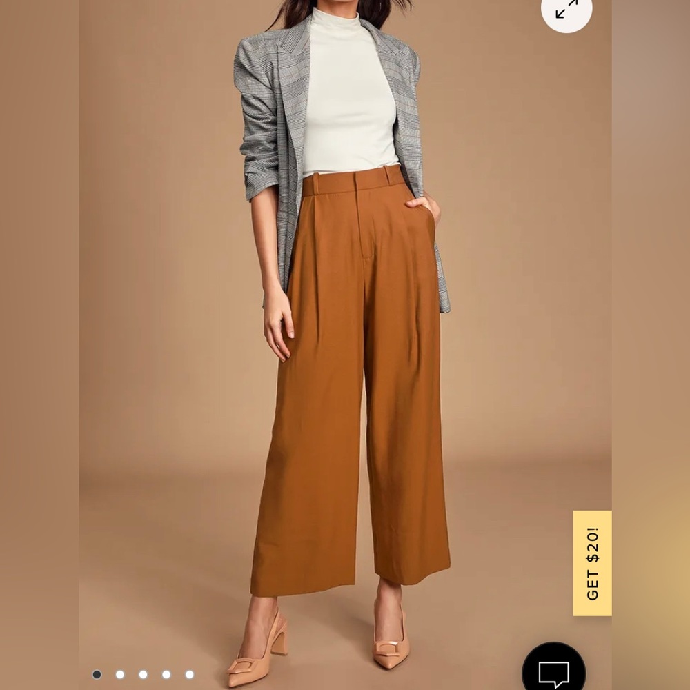 Lulus / Business Woman Camel Wide Leg Trousers